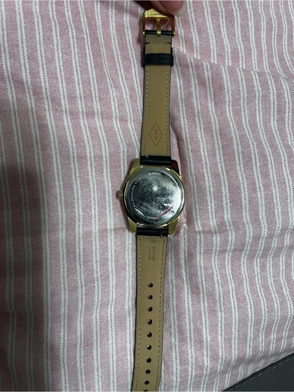 Fossil Gold-Tone Case Watch with Black Leather Strap